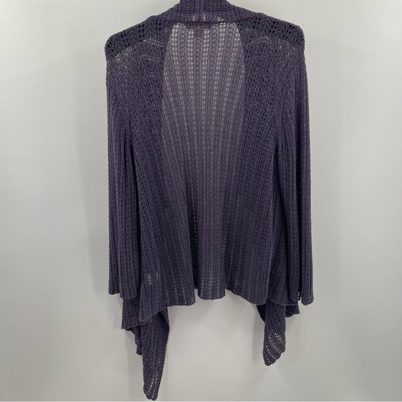 Coldwater Creek Purple Open Knit Cotton Linen Blend Long Sleeve Hi Lo Cardigan - Picture 6 of 9